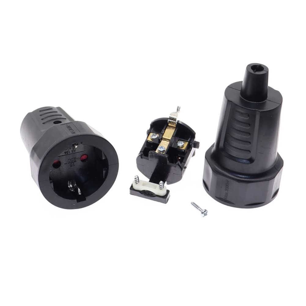 Toptekits Black Eu Schuko French Korea 4.8Mm Pin Diy Rewireable Female Socket Adapter,Schuko France Germany Eu 4.8Mm Pin Female