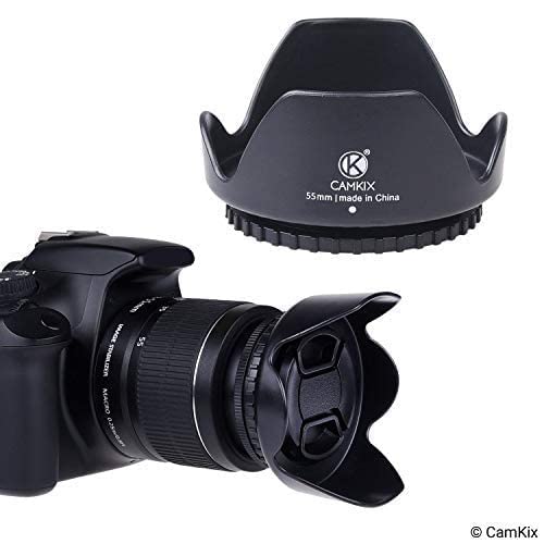 55Mm Set Of 2 Camera Lens Hoods And 1 Lens Cap - Rubber (Collapsible) + Tulip Flower - Sun Shade/Shield - Reduces Lens Flare And