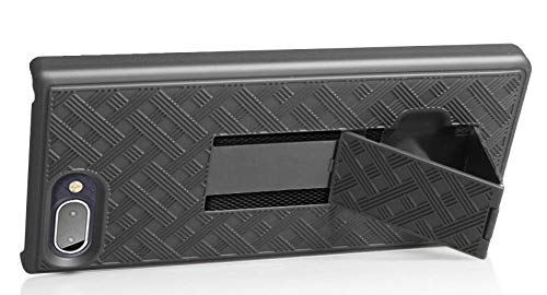 Case With Clip For Blackberry Key2 Le, Nakedcellphone [Black Tread] Kickstand Cover With [Rotating/Ratchet] Belt Hip Holster Com