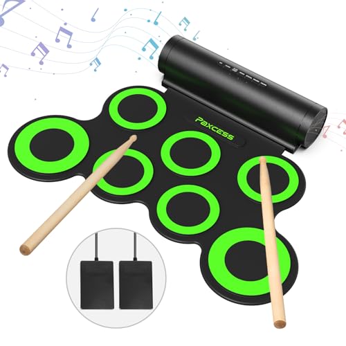 Paxcess Electronic Drum Set, Roll Up Drum Practice Pad Midi Drum Kit With Headphone Jack Built In Speaker Drum Pedals Drum Stick