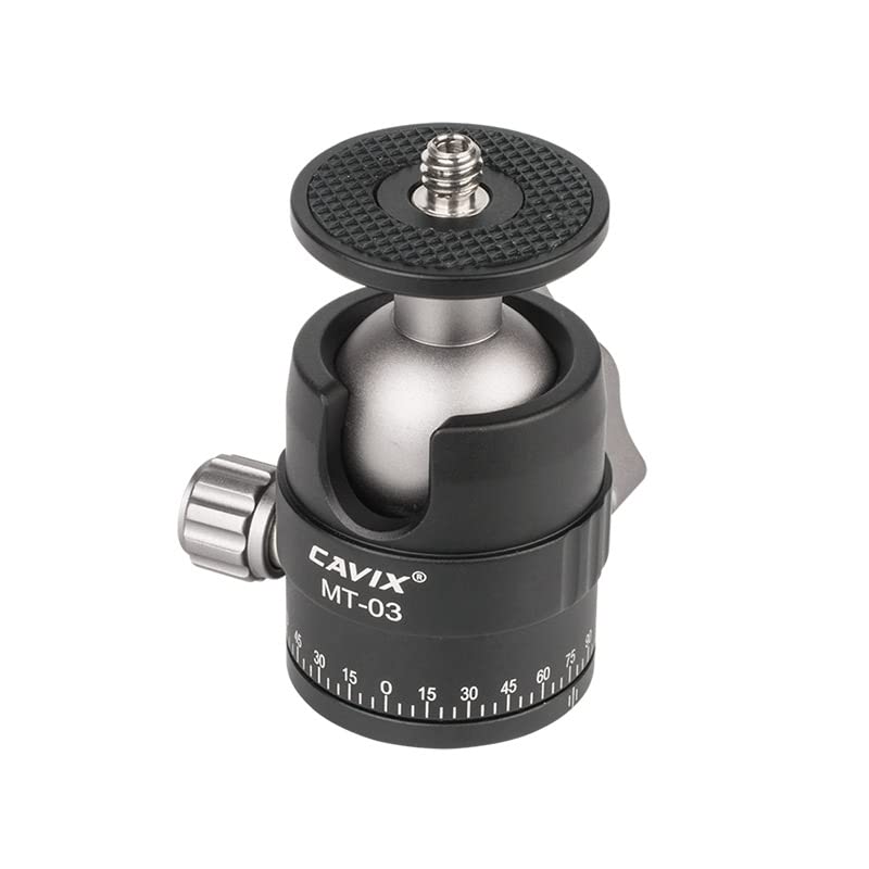 Cavix Mini Ball Head With 1/4'' Screw 3/8'' Thread Mount 360 Degree Panoramic Metal Tripod Head Max Load 11Lb/5Kg