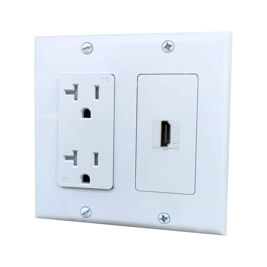 Bupldet 20Amp Power Outlet With 1 Port Hdmi Wall Plate   2 Gang Electrical Wall Outlet With Hdmi Keystone Jack Cover Plate For T