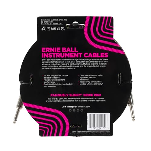 Ernie Ball Instrument Cable, Coaxial Male, Purple Python, 10Ft (P06427)