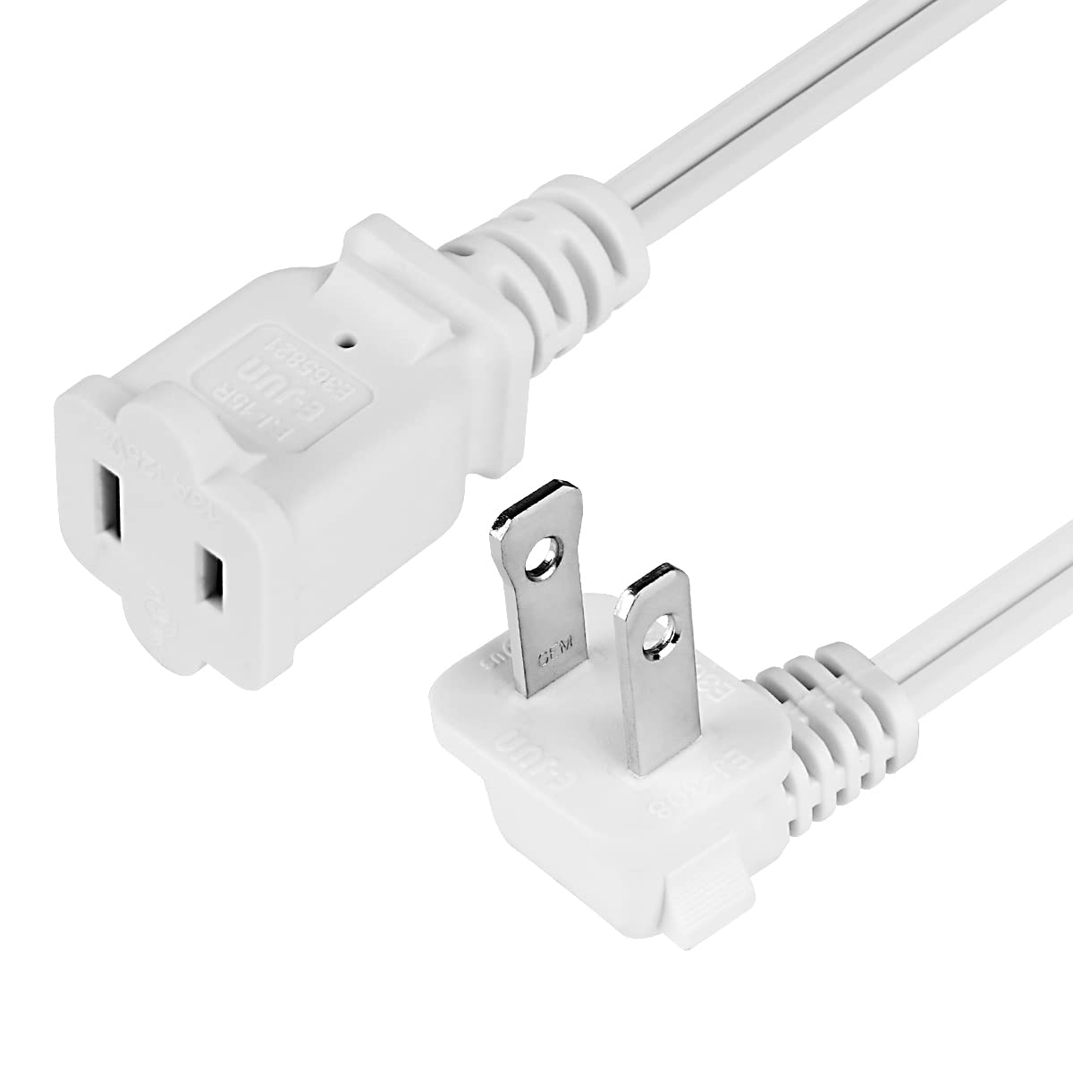 Right Angled Polarized 2 Prong Male Female Extension Power Cord, Outlet Extension Cable Cord Us Ac 2 Prong Male/Female Power Cable Spt2 16Awg 13A/125V, Nema 1 15P To 1 15R 1.5Ft