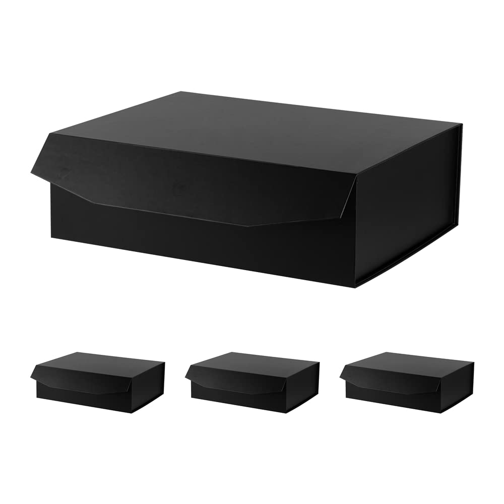 Packgilo 4 Pcs Matte Black Extra Large Gift Box With Lid, 165X13X53 Inches, Hard Magnetic Giant Gift Boxes For Presents Clothes