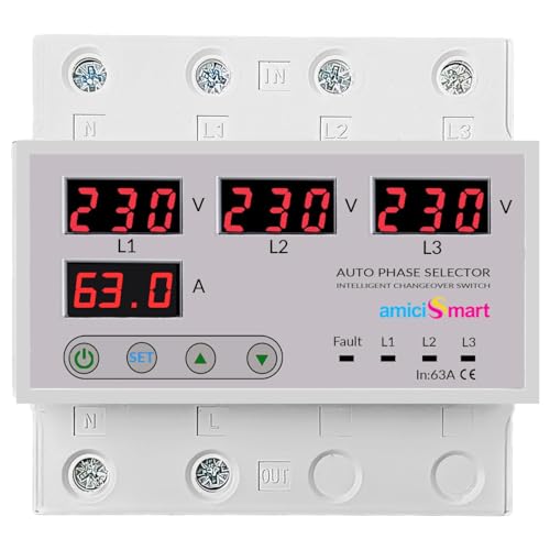 Amicismart Intelligent 3 Phase To 1 Phase Selector/Changeover Switch, 230Vac Control Transfer Switch, Multicolor