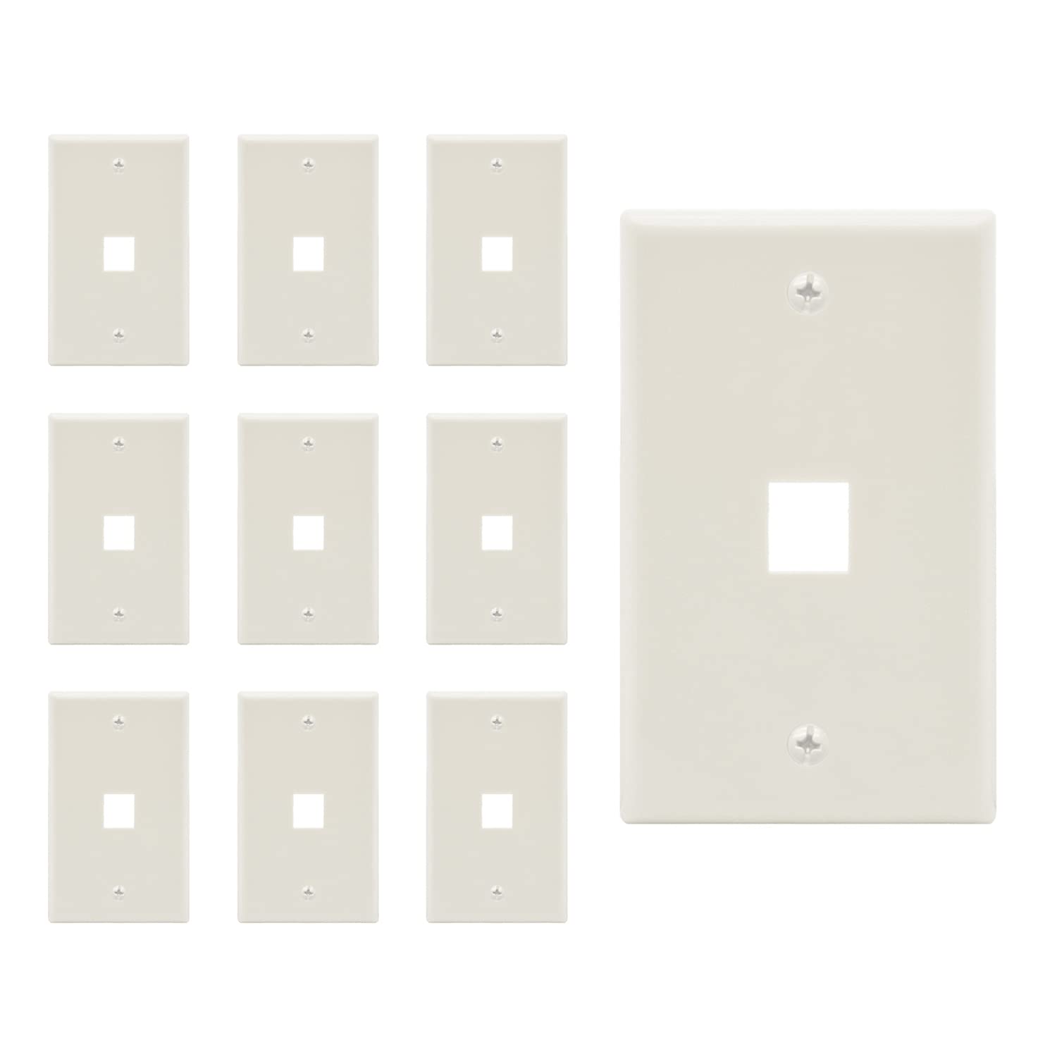 Beszin 1 Port Keystone Jack Wall Plate With Smooth Face (10 Pack, White)