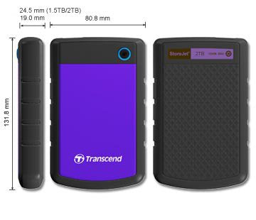 Transcend Storejet 2Tb Portable Usb 3.0 Hard Disk (Ts2Tsj25H3P), Purple