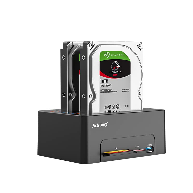 Maiwo Dual Bay Hard Drive Docking Station With Offline Clone For 2.5 3.5 Inch Sata Hdd Ssd, Sd/Cf Card/Usb3.0 Expansion, 44Tb Capacity, External Hard Drive Duplicator Cloner