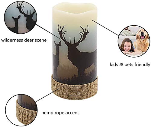 Genswin Battery Operated Flameless Led Candles Flickering With Hemp Rope And 6H Timer, Real Wax Pillar Candles Warm Light With D
