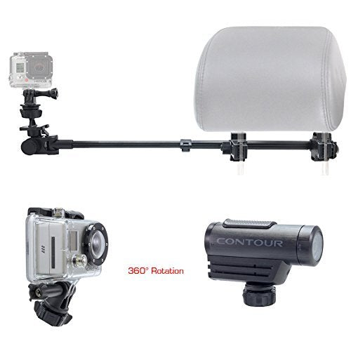 Chargercity Dual Post Telescopic Headrest Mount For Gopro Hero & Action Cameras