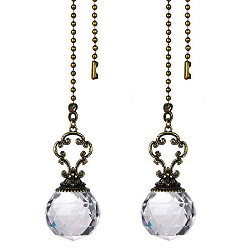 Longsheng   Since 2001   Set Of 2 Vintage Style Clear Fan Pull Ceiling Fan Chain Pulls Crystal Prism Ball