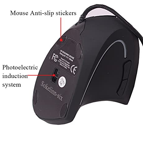 Sokelinn Six Wired Vertical Mouse,800/1200/2000/3200 Adjustable Dpi High Sensitivity Ergonomic Usb Mouse For Computers And Lapto