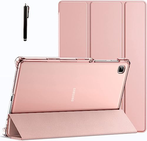 Proelite Smart Flip Case Cover For Samsung Galaxy Tab A7 Lite 8.7Inch SmT220/225 Translucent Back With Stylus Pen, Rose Gold
