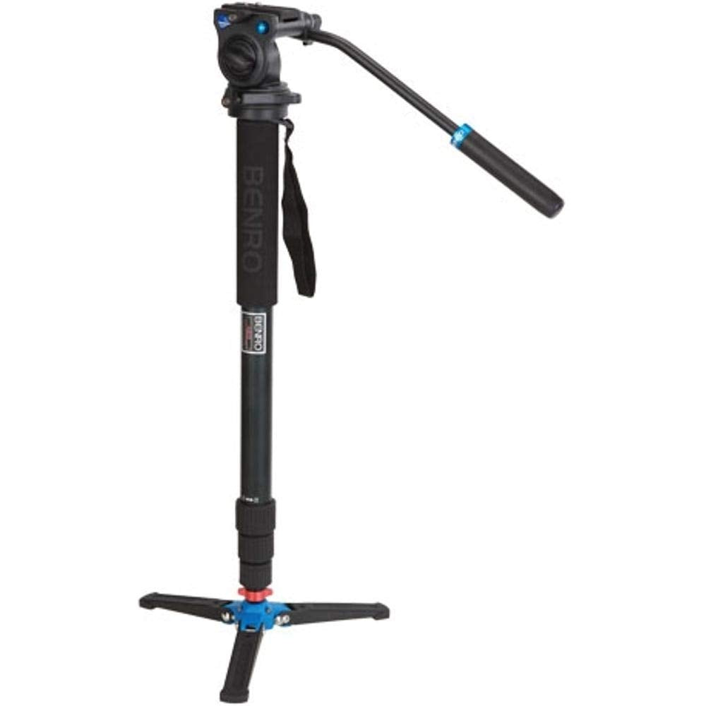 Benro A38Tds2 Monopod With 3 Leg Locking Base And S2 Head, 4 Leg Sections, Twist Lock Leg Release (Black)