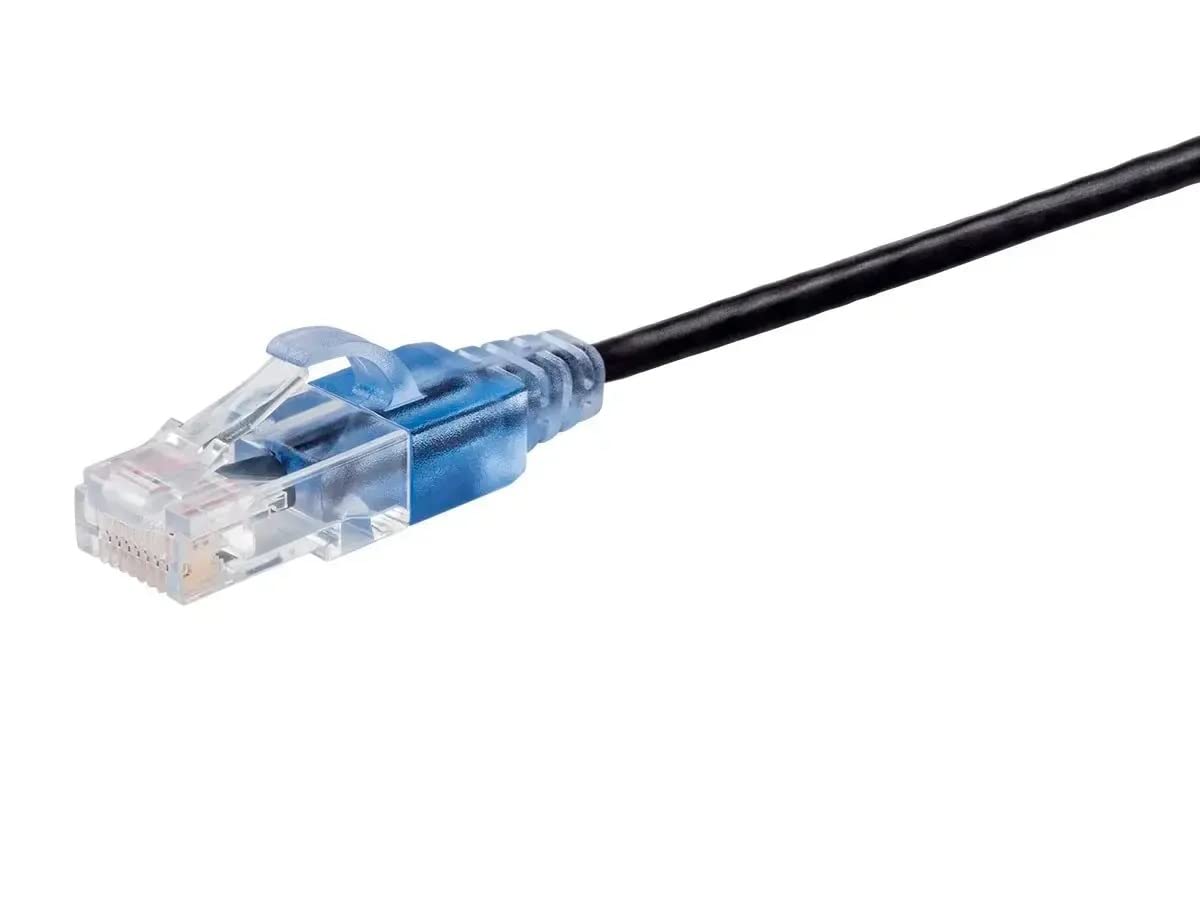 Monoprice Slimrun Cat6A Ethernet Patch Cable   Snagless Rj45 Stranded 550Mhz Utp Pure Bare Copper Wire 10G 30Awg 7Ft Black 1 Pac