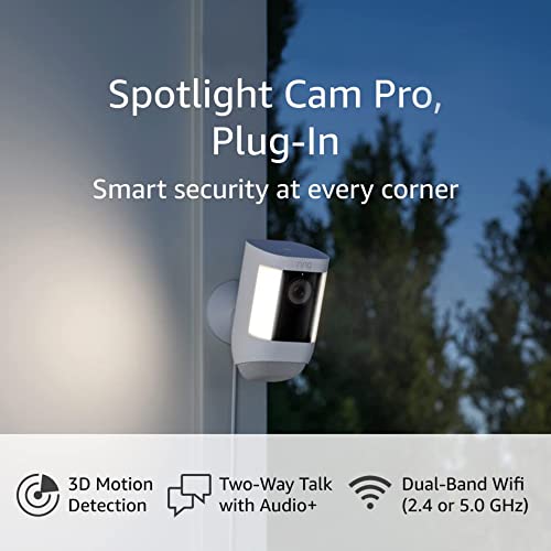 Ring Spotlight Cam Pro, Plug In | 3D Motion Detection, Two Way Talk With Audio+, And Dual Band Wifi (2022 Release)   White