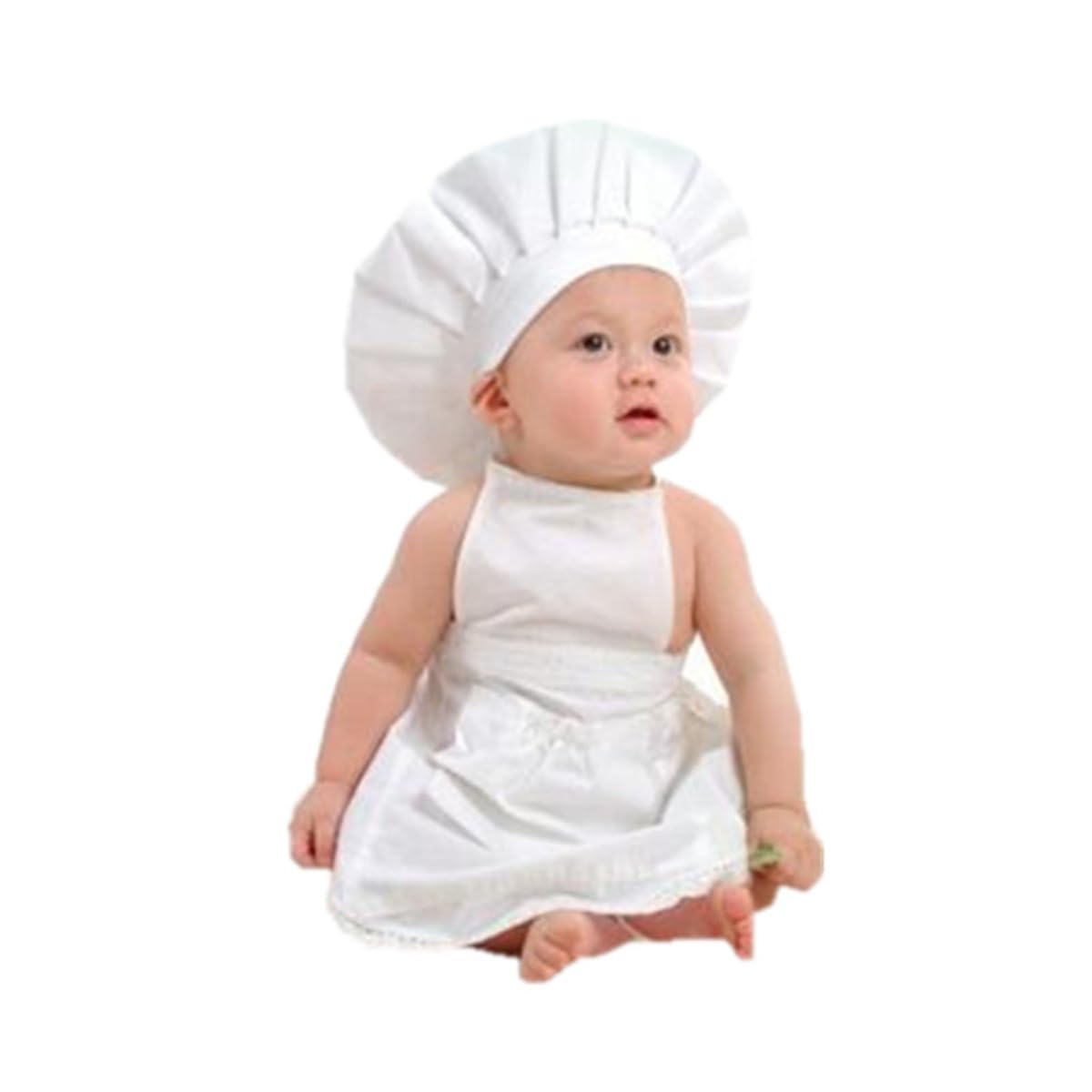 Zeroest Baby Chef Outfit Photography Props Toddler Funny Chef Apron Props For Photoshoot Baby Photo Chef Hat Maid Costume (White