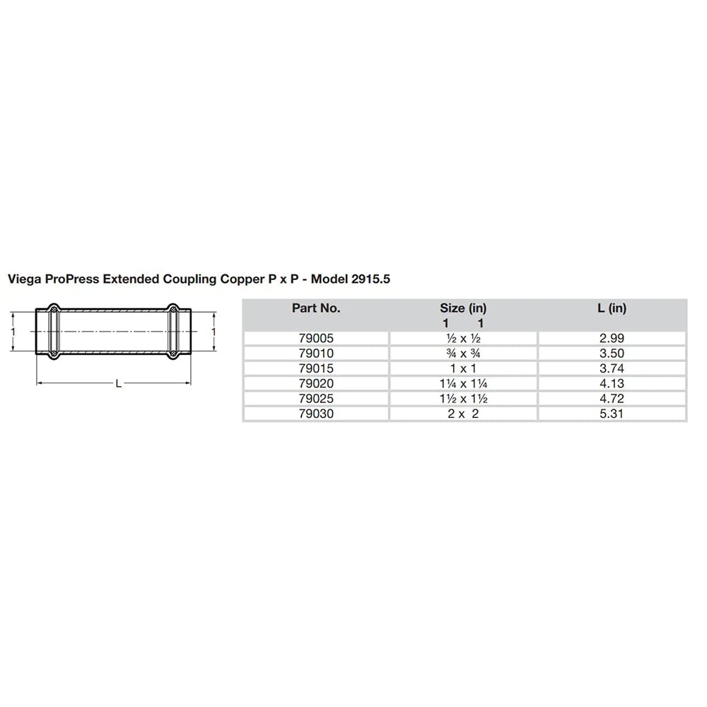 Viega Propress 2'' Extended Coupling W/O Stop - Double Press Connection - Smart Connect Technology,WBIASB07CQWGNZB