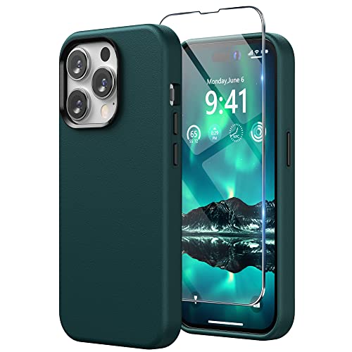 Surphy Designed For Faux Leather Iphone 14 Pro Max Case With Screen Protector (6.7 Inch), Metallic Buttons & Microfiber Lining L