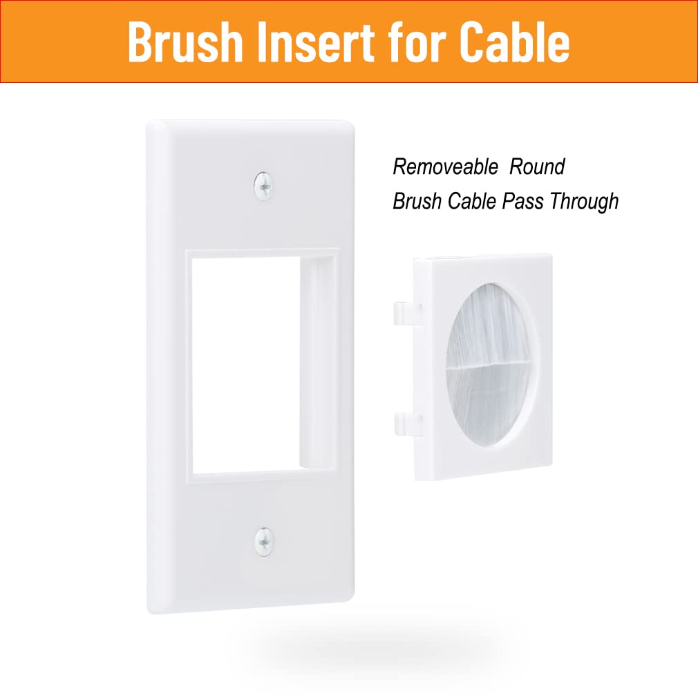 Yoemely Cable Pass Through Wall Plate 12 Pack, 1 Gang Brush Wall Plate With Round Pass Through For Power Cords, Hdmi, Coaxial, V