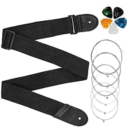 FLARE Guitar String + Guitar Strap + 5 Guitar Picks Combo of Guitar Accessories Set with Guitar Belt, 6 Replacement String & 5 P