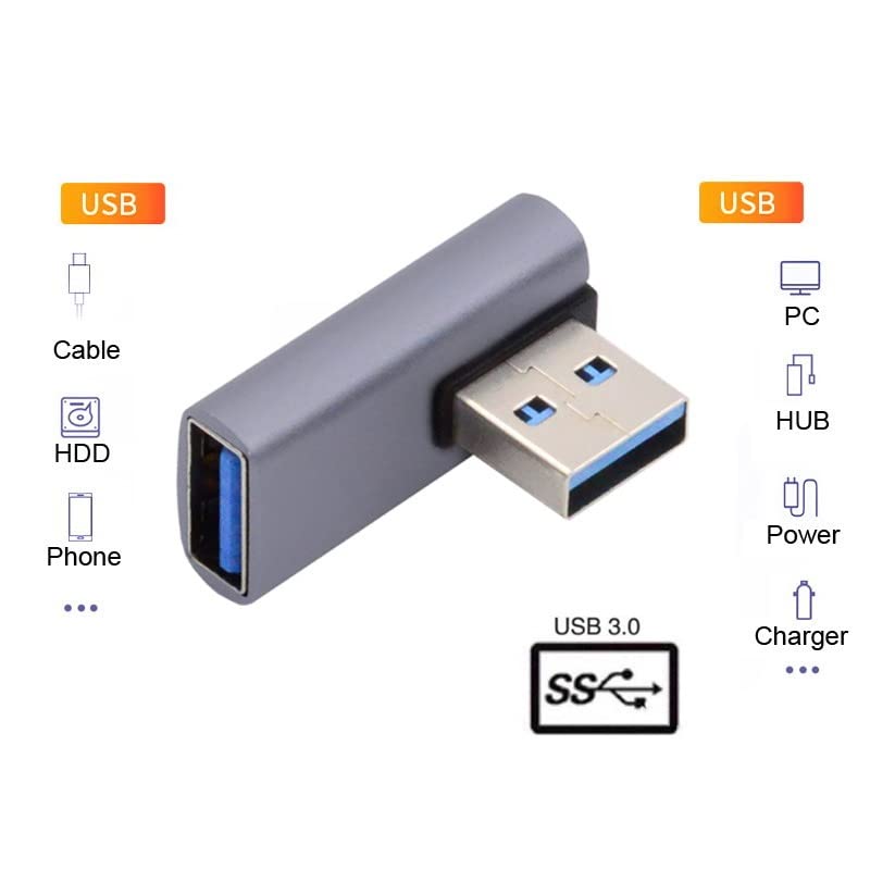 Cablecc 10Gbps Usb3.0 Male Low Profile 90 Degree Left Angled Type To Female Extension Power Data Video Adapter