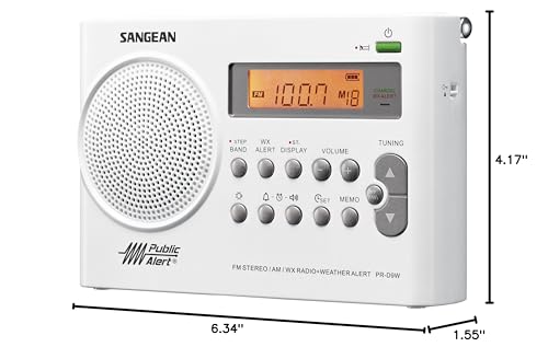Sangean PR-D9W Portable Am/FM/NOAA Alert Radio with Rechargeable Battery, White, One Size