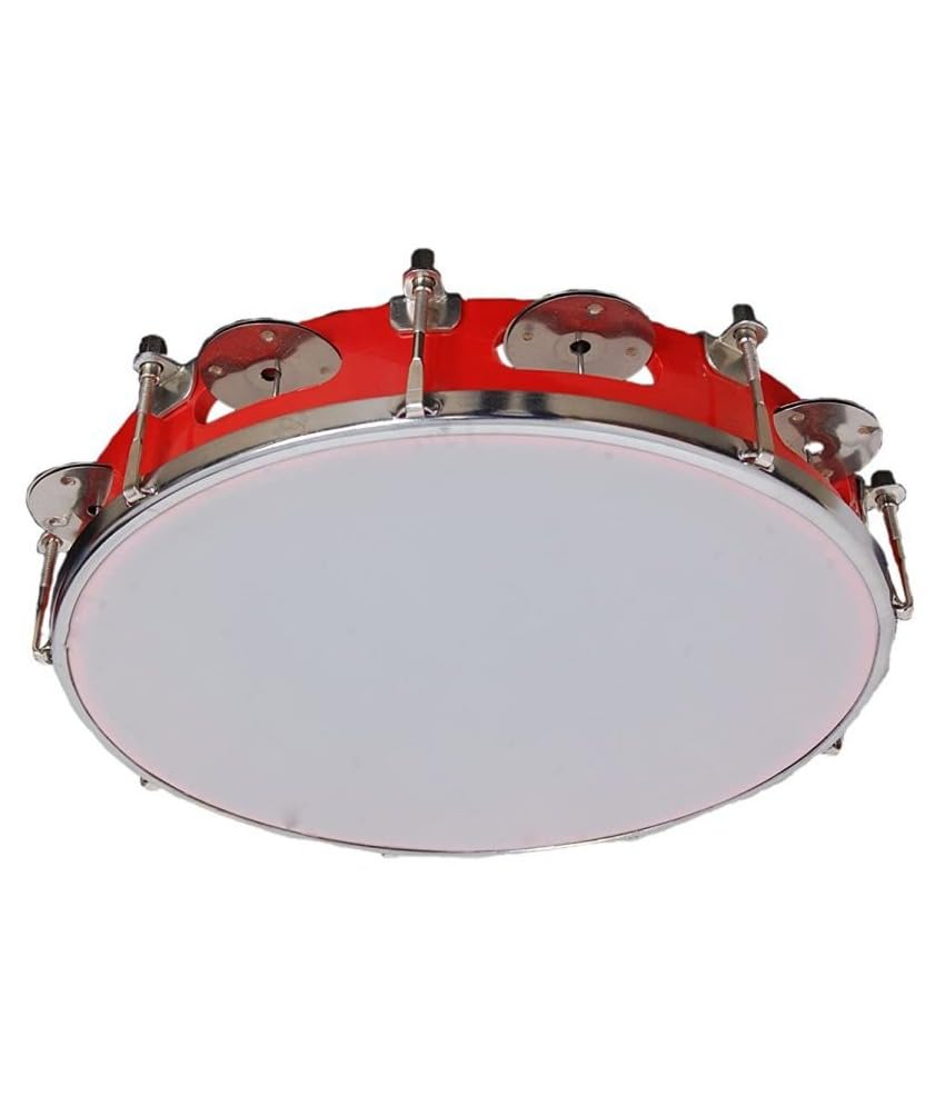 MG MUSIC GALAXY Tambourine/Fibre Dafli Hand Percussion Musical Instrument, Width 8 Inches Red