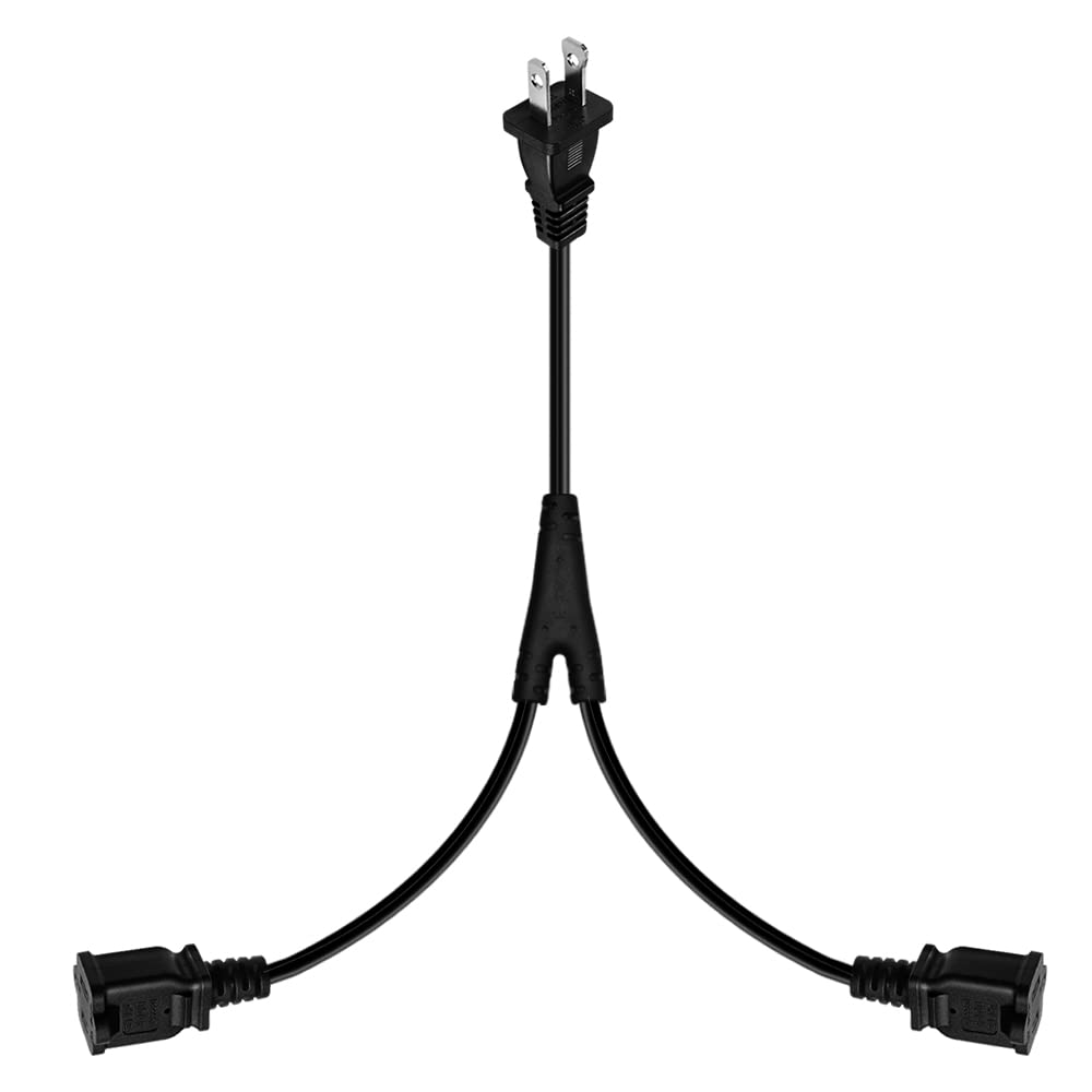 1 15P To Dual 1 15R Splitter Cord,2 Prong Extension Cord Us Ac 2 Prong Male And Female Power Cable Spt2 18Awg 10A/125V, 2 Outlet