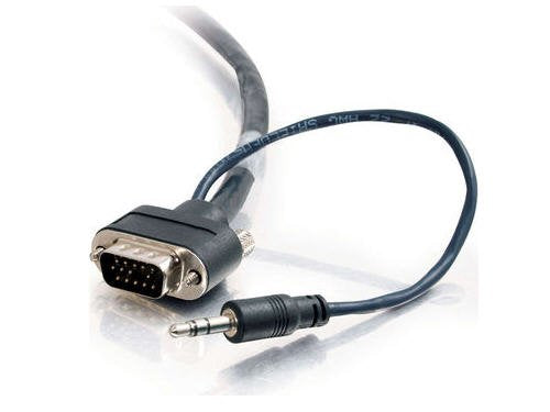 C2G 40176 Vga + 3.5Mm Audio Video Cable Mm With Rounded Low Profile Connectors Plenum Cmp Rated Black (25 Feet 7.62 Meters)