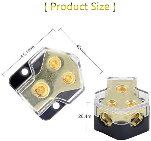 Rkurck Power Distribution Block, 2 Way 0/2/4 Awg Gauge In, 4/8/10 Gauge Out, 2 Way Car Audio Stereo Amp Distribution Connecting