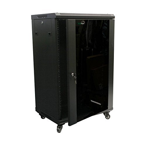 Navepoint 18U Server Cabinet Wall Mount Rack Enclosure With Caster Wheels, Includes 2 Fans, Locking Glass Door, Removable Side P
