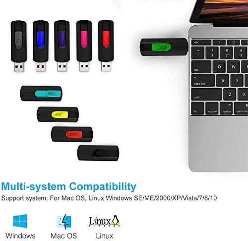 Vicfun 10 Pack 16Gb Usb Flash Drives Usb 2.0 Flash Drive Slide Retractable Usb Memory Stick 16Gb, Multi Color Pack