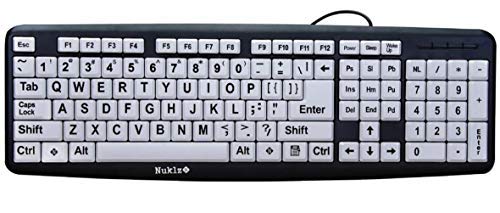 Nuklz N Large Print Computer Keyboard | Visually Impaired Keyboard | High Contrast Black And White Keys Makes Typing Easy | Perf