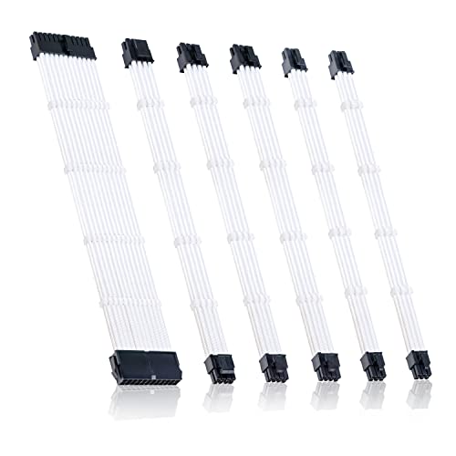 Clovertale Braided Atx Sleeved Cable Extension Kit For Power Supply Cable Kit, Psu Connectors, 24 Pin, 8 Pin, 6 Pin 4 + 4 Pin, 6 Pack, With Cable Comb 24 Pieces Set 24 Pin, 8 Pin, 6 Pin