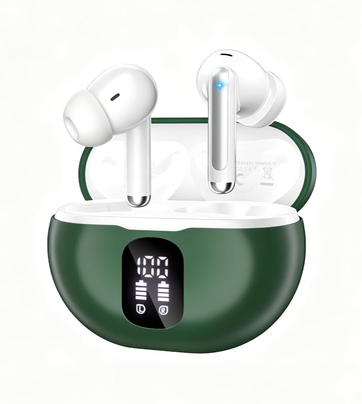 XIAOWTEK Wireless Earbuds, LED Display in Ear Earphones Clear Calls, IP7 Waterproof Bluetooth Earbuds for Phone/Android/iPad, Gr