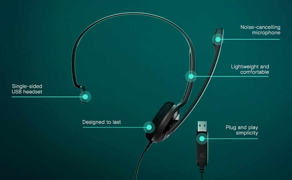 Sennheiser Consumer Audio Professional Audio Epos Consumer Audio Pc 7 Usb   Mono Usb Headset For Pc And Mac, Black (504196)