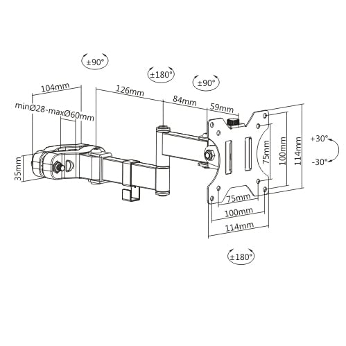 Amer Steel Universal Full Motion Pole Mount Monitor Arm With Removable 75Mm And 100Mm Vesa Plate, Fits 17 To 32 Inch Screens, Bl