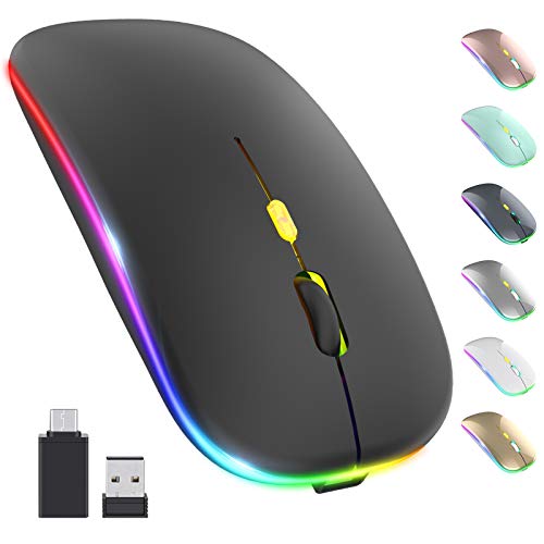 ?Upgrade? LED Wireless Mouse, Slim Silent Mouse 2.4G Portable Mobile Optical Office Mouse with USB & Type-c Receiver, 3 Adjustab