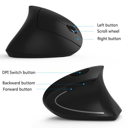 Lekvey Ergonomic Mouse, Wireless Mouse 2.4 Ghz Optical Vertical Wireless Mice : Levels 6 Buttons, For Laptop, Pc, Computer, Desktop, Notebook Etc, Black