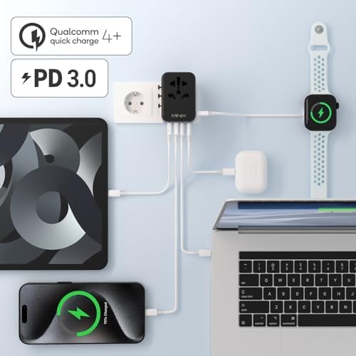 Minix 35W Universal Travel Adapter 6 In 1 European Travel International Power Plug Adapter Max 3 Usb C 2 Usb A Ports All In One