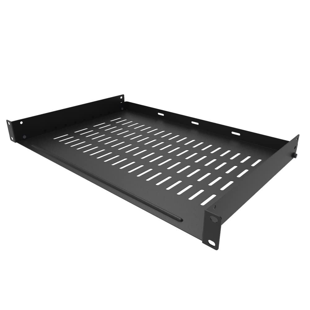Jingchengmei 1U Vented Rack Shelf Universal Rack Tray No Lip For 19 Inches Network Cabinet Or Server Rack (12 Inches Deep)