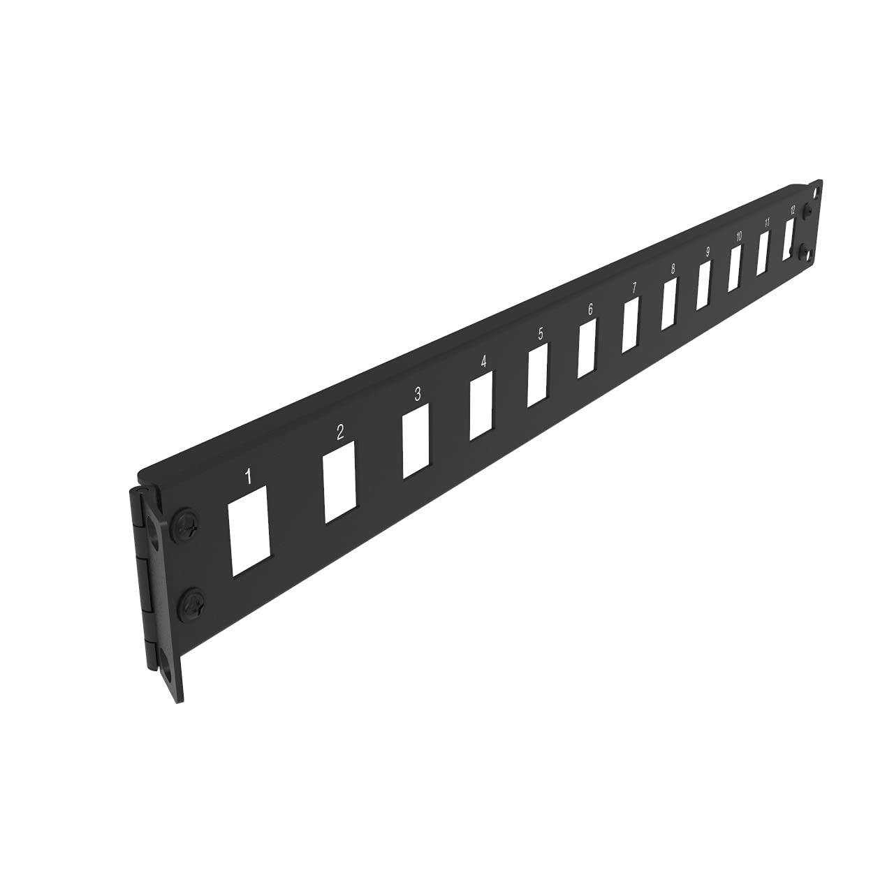Jingchengmei 12 Port Blank Keystone Panel 1U Hinged Universal Blank Patch Panel For 19' Standard Rackmount,Disassembled (H1Uks12H, Black)