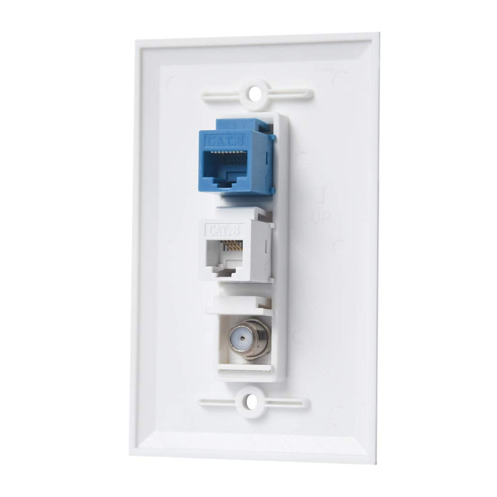 BUPLDET Coax Ethernet Phone Wall Plate with 1-Port Cat6 RJ45, 1-Port Cat3 RJ11/RJ12, and 1-Port F-Type