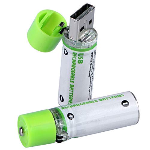 GreenEarth USB Rechargeable AA Batteries | 1450 mAh | Quick Charge USB Charger | 500 Cycles Reusable | NiMH Double A 1.2v (2 Pac
