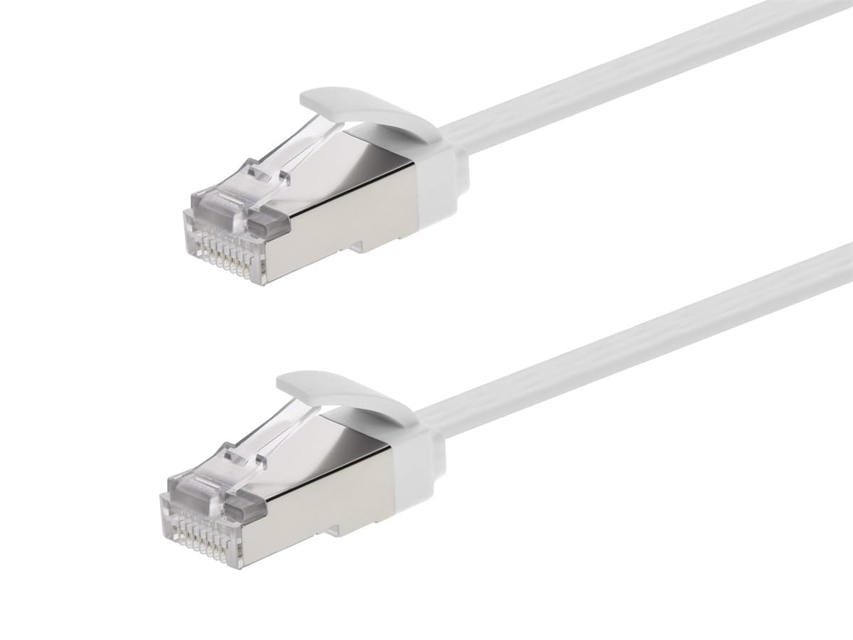 Monoprice Cat6A Ethernet Patch Cable - Slim Flat U/Ftp 32Awg Molded Boot 7Ft Whi