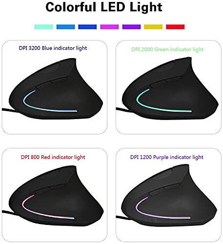 Sokelinn Six Wired Vertical Mouse,800/1200/2000/3200 Adjustable Dpi High Sensitivity Ergonomic Usb Mouse For Computers And Lapto