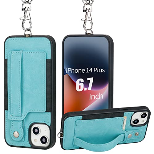 Toovren Iphone 14 Plus Wallet Case For Men Women With Card Holder Leather Iphone 14 Plus Case With Stand Phone Lanyard Neck Stra