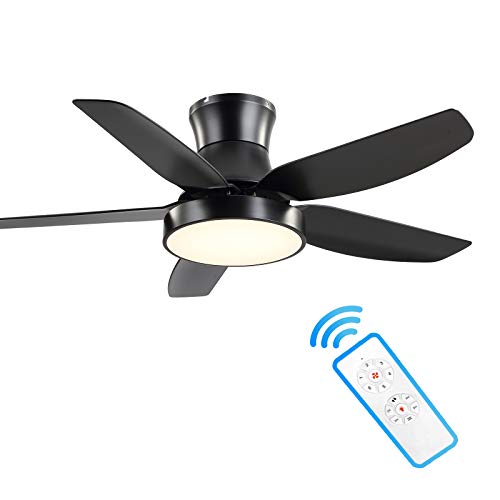 42 Inch Black Ceiling Fan With Light And Remote Control, Low Profile Ceiling Fan With 3 Color Change, 6 Speeds & Timer Control,